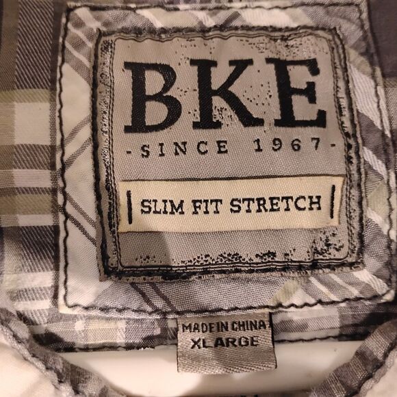 BKE Buckle pearl snap shirt mens XL XLarge grayplaid slim fit stretch western - Picture 6 of 8